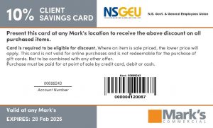 Marks Work Warehouse NSGEU Discount Card